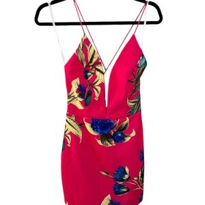 Hot Pink Floral Plunge Slip Dress